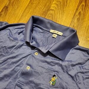 Peter Millar‎ Golf Polo Shirt Men Large Blue Scottish BagPiper Logo Casual